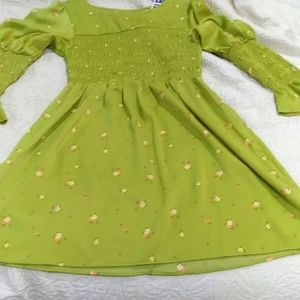 Urban Outfitters green with floral smocked dress